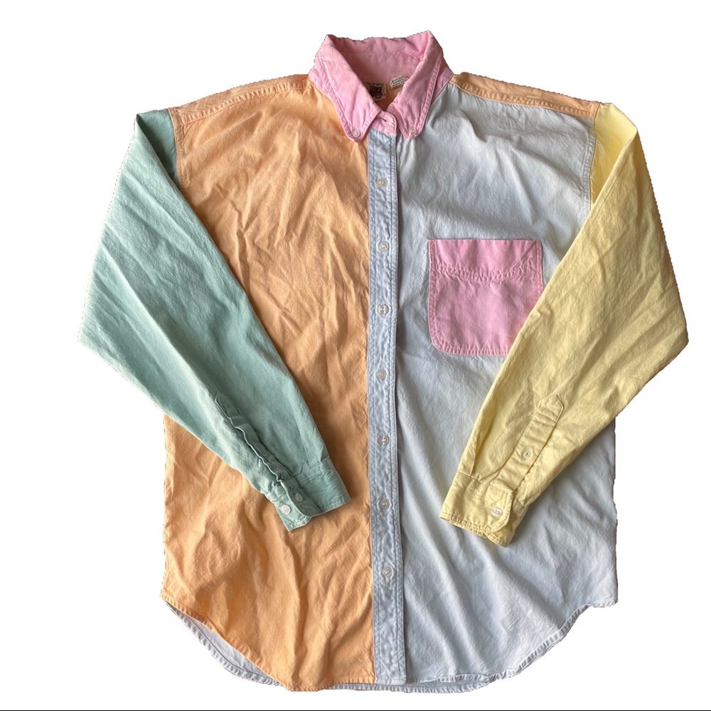 Vintage Red Camel Pastel Color-block Button Down